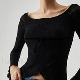 Jacquard Lace Semi-sheer Trendy Bowknot Crossover Blouse