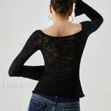Jacquard Lace Semi-sheer Trendy Bowknot Crossover Blouse