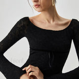 Jacquard Lace Semi-sheer Trendy Bowknot Crossover Blouse