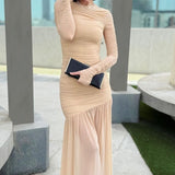 Jessie Long Sleeve Pleated Mesh Maxi Dress