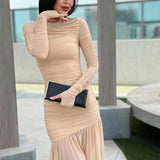Jessie Long Sleeve Pleated Mesh Maxi Dress