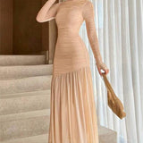 Jessie Long Sleeve Pleated Mesh Maxi Dress