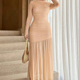 Jessie Long Sleeve Pleated Mesh Maxi Dress