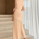 Jessie Long Sleeve Pleated Mesh Maxi Dress