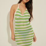 Joa Strip Halterneck Knit Slip Maxi Dress