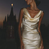 Persis Cowls Backless Satin Maxi Dress