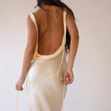 Persis Cowls Backless Satin Maxi Dress