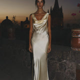Persis Cowls Backless Satin Maxi Dress