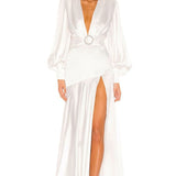 Phoebe V-neck Belted Slit Maxi Dress