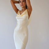 Persis Cowls Backless Satin Maxi Dress