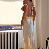Persis Cowls Backless Satin Maxi Dress