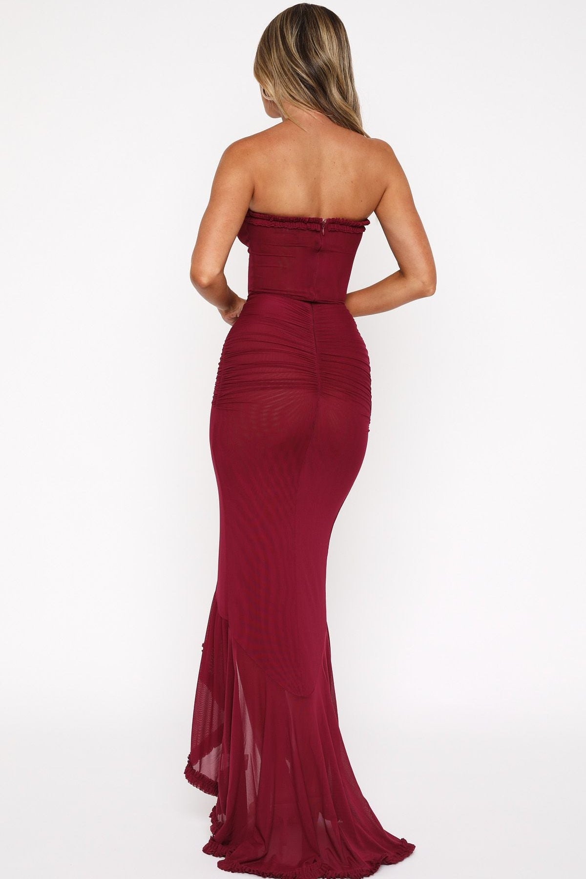 Still Got It Mesh Maxi Dress Dark Burgundy