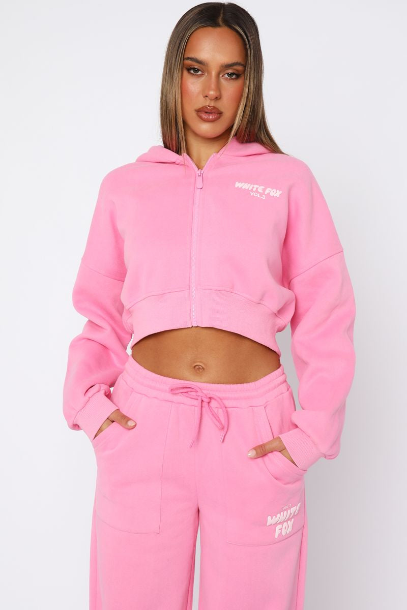 Offstage Cropped Zip Hoodie Bubblegum