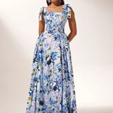 Kacey Hydrangea Printed Strap Maxi Dress