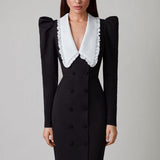 Kathy Peter Pan Collar V-neck Midi Dress