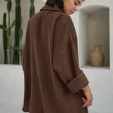 Khaki Cotton Linen Relaxed Long Sleeve Two Piece Set