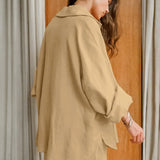 Khaki Cotton Linen Relaxed Long Sleeve Two Piece Set