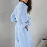 Khaki Cotton Linen Relaxed Long Sleeve Two Piece Set