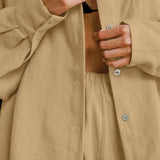 Khaki Cotton Linen Relaxed Long Sleeve Two Piece Set