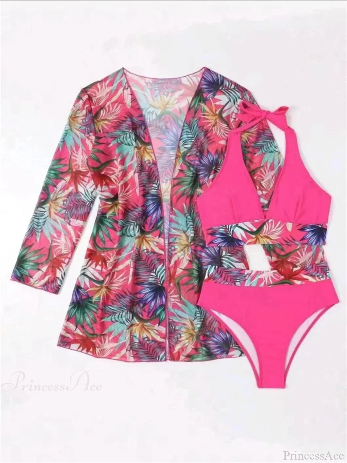 Kimono Halter High Waist Three Two Piece Set