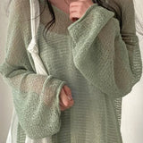 Knitted Openwork Loose Long Sleeve Chic Blouse