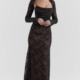 Meira - Shoulder-On Floral Lace Maxi Dress