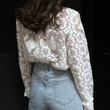 Lace Embroidery Floral Trendy Mock Neck Blouse