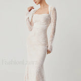 Lace Jacquard Floral Trendy Semi-sheer Tied Maxi Dress