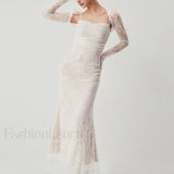 Lace Jacquard Floral Trendy Semi-sheer Tied Maxi Dress