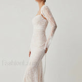 Lace Jacquard Floral Trendy Semi-sheer Tied Maxi Dress