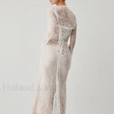 Lace Jacquard Floral Trendy Semi-sheer Tied Maxi Dress