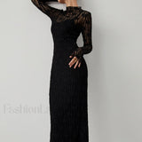 Lace Long Sleeve Trendy Mock Neck Maxi Dress