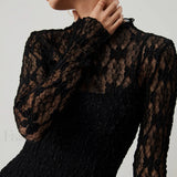 Lace Long Sleeve Trendy Mock Neck Maxi Dress