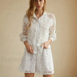 Lace Overlay Two Trendy Piece Shorts Set