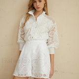 Lace Overlay Two Trendy Piece Shorts Set