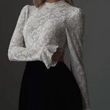 Lace Ruffle Cuff Trendy Long Sleeve Shirt