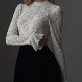 Lace Ruffle Cuff Trendy Long Sleeve Shirt