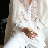Lace Semi-sheer Graceful Collared Shirt