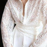 Lace Semi-sheer Graceful Collared Shirt