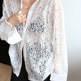 Lace Semi-sheer Graceful Collared Shirt