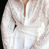 Lace Semi-sheer Graceful Collared Shirt