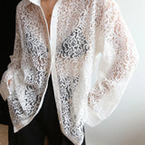 Lace Semi-sheer Graceful Collared Shirt