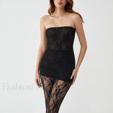 Lace Tube Short Trendy Dress With Tights