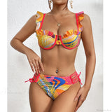 Leaf Print Halter Retro Two Piece Set