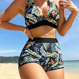 Leaf Print Halter Summer Sexy Two Piece Set