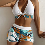 Leaf Print Knot Front Halter Two Piece Set