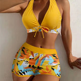 Leaf Print Knot Front Halter Two Piece Set