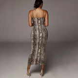 Leopard Print Sleeveless V-neck Spring Women Fashion Streetwear Christmas Party Outfits Midi Dress