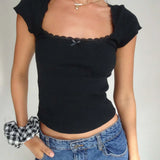 Like That Lace Trim Modern Cap Sleeve Crop Top