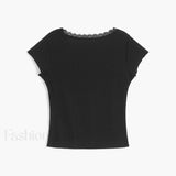 Like That Lace Trim Modern Cap Sleeve Crop Top